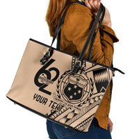Custom Samoa Manuia le 62 Tausaga O le Tuto’atasi Leather Tote Bag Samoan Tatau Beige Art