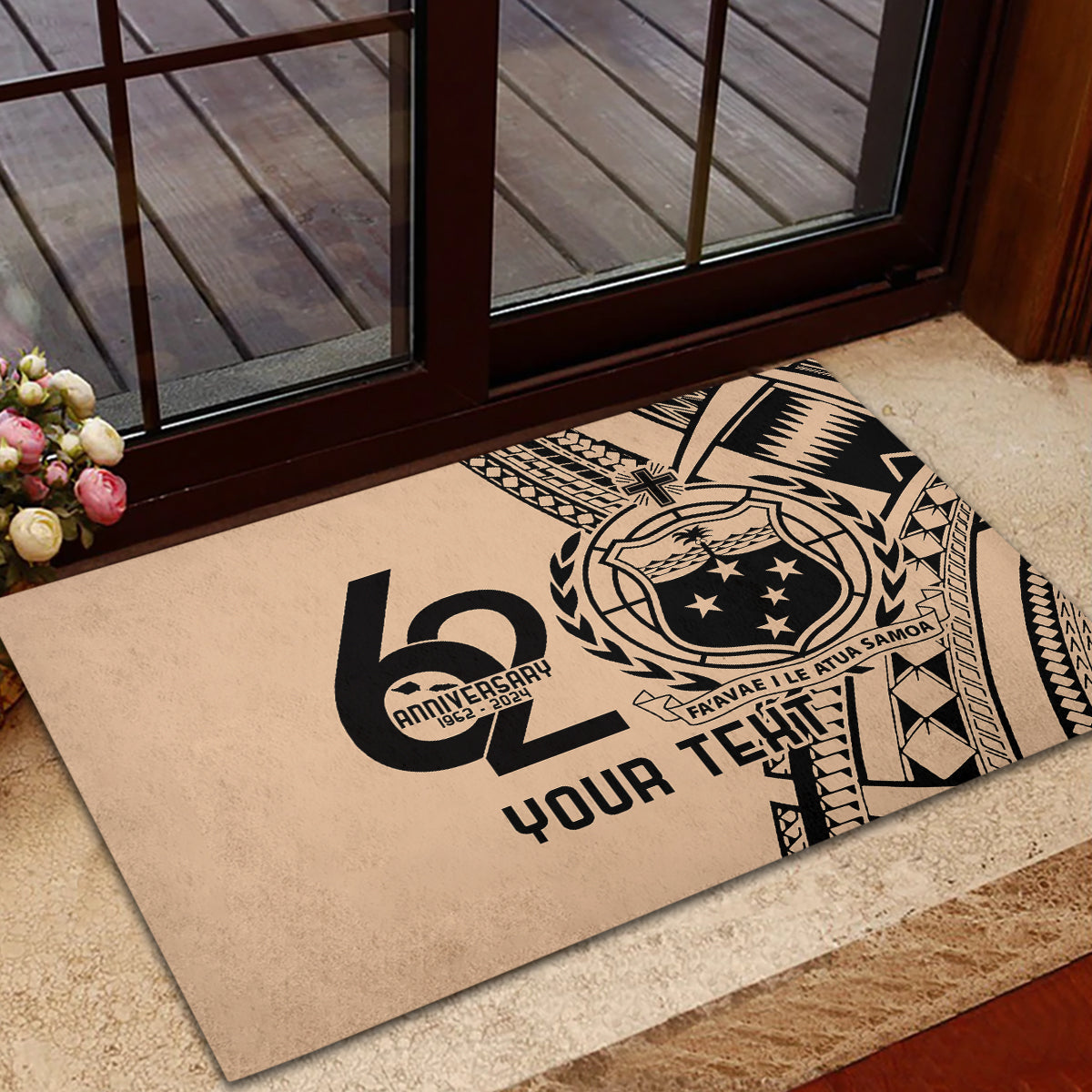 Custom Samoa Manuia le 62 Tausaga O le Tutoatasi Rubber Doormat Samoan Tatau Beige Art LT9 - Polynesian Pride