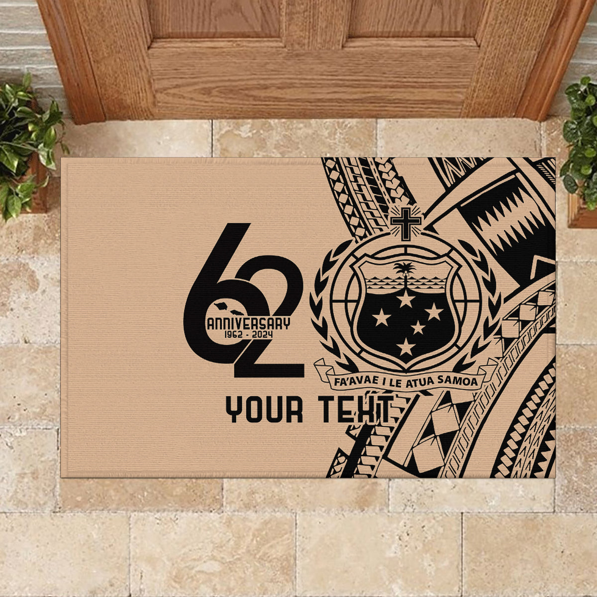Custom Samoa Manuia le 62 Tausaga O le Tutoatasi Rubber Doormat Samoan Tatau Beige Art LT9 - Polynesian Pride