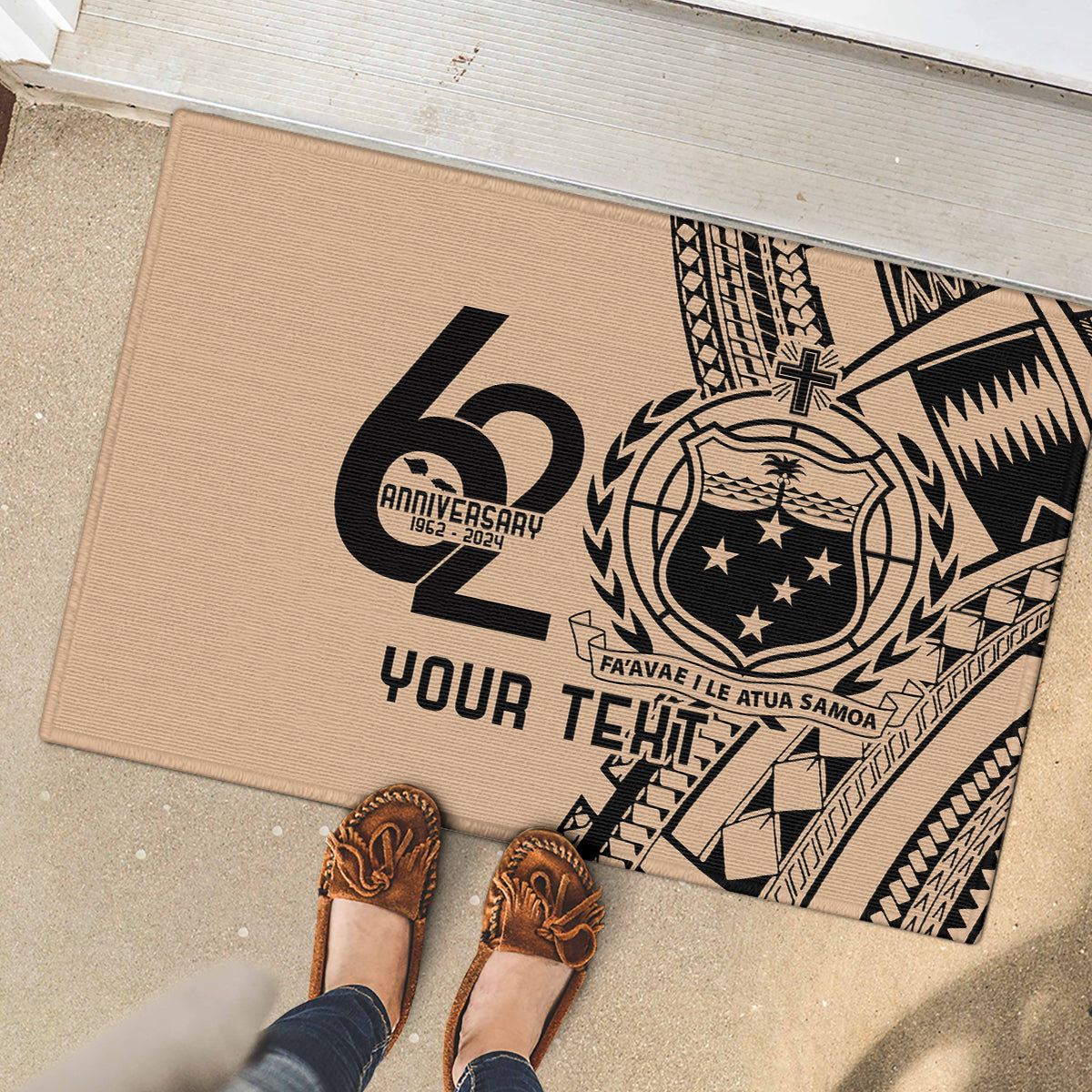 Custom Samoa Manuia le 62 Tausaga O le Tutoatasi Rubber Doormat Samoan Tatau Beige Art LT9 - Polynesian Pride
