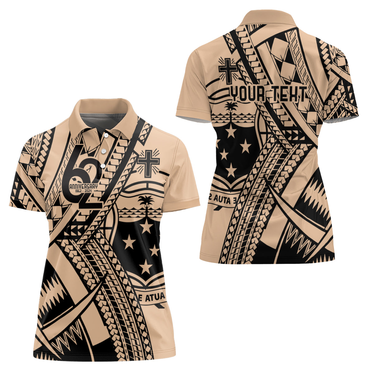 Custom Samoa Manuia le 62 Tausaga O le Tutoatasi Women Polo Shirt Samoan Tatau Beige Art LT9 - Polynesian Pride
