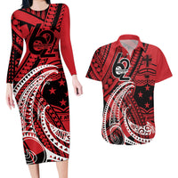 Custom Samoa Manuia le 62 Tausaga O le Tutoatasi Couples Matching Long Sleeve Bodycon Dress and Hawaiian Shirt Samoan Tatau Red Art LT9 Red - Polynesian Pride