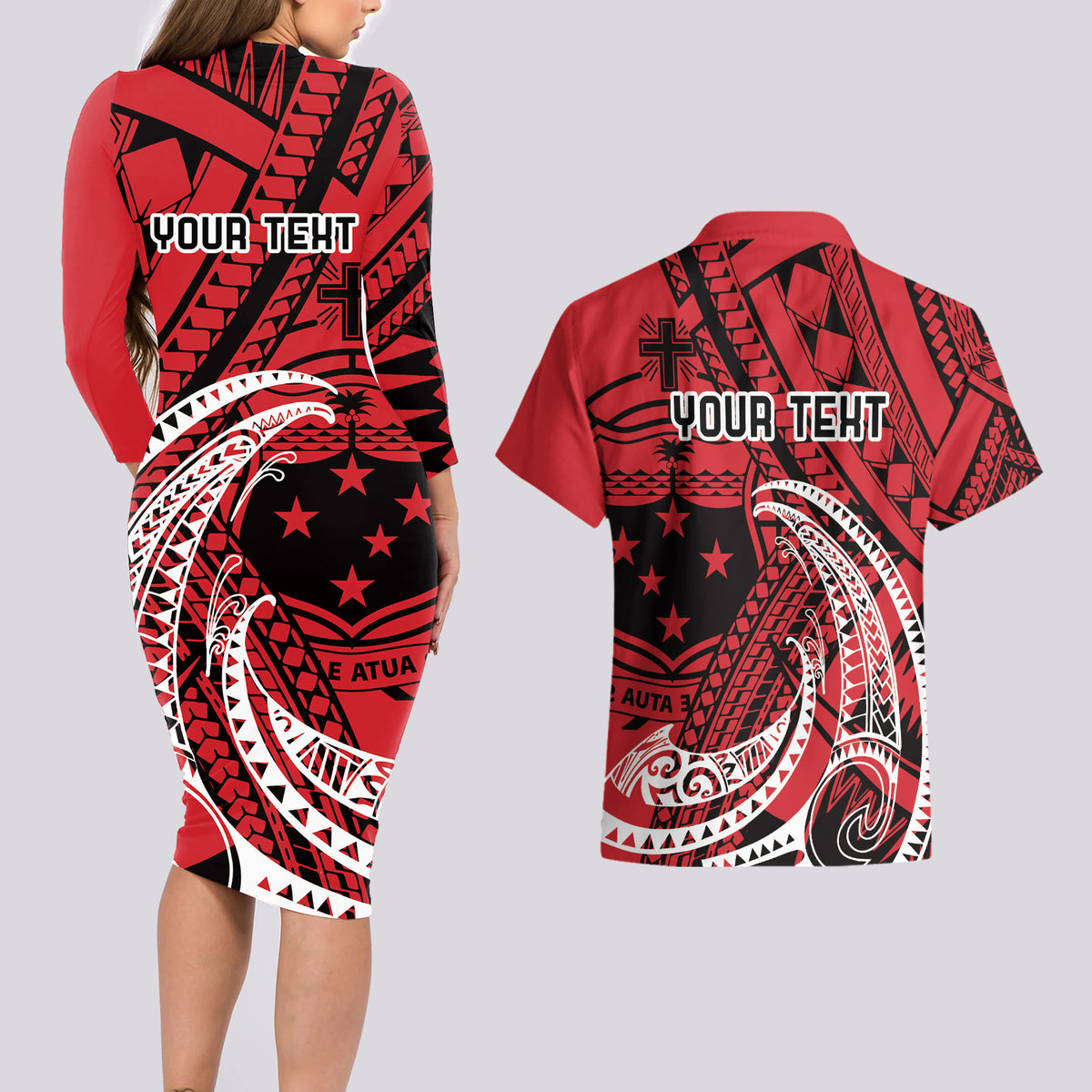 Custom Samoa Manuia le 62 Tausaga O le Tutoatasi Couples Matching Long Sleeve Bodycon Dress and Hawaiian Shirt Samoan Tatau Red Art LT9 - Polynesian Pride