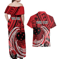 Custom Samoa Manuia le 62 Tausaga O le Tutoatasi Couples Matching Off Shoulder Maxi Dress and Hawaiian Shirt Samoan Tatau Red Art LT9 - Polynesian Pride