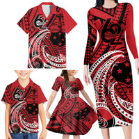 Custom Samoa Manuia le 62 Tausaga O le Tutoatasi Family Matching Long Sleeve Bodycon Dress and Hawaiian Shirt Samoan Tatau Red Art LT9 - Polynesian Pride