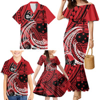 Custom Samoa Manuia le 62 Tausaga O le Tutoatasi Family Matching Mermaid Dress and Hawaiian Shirt Samoan Tatau Red Art LT9 - Polynesian Pride