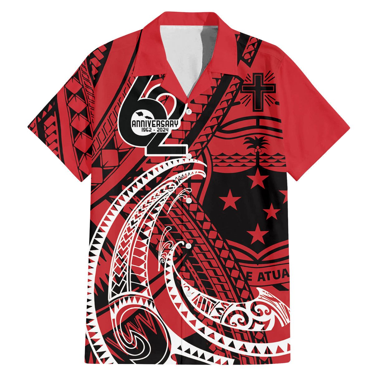 Custom Samoa Manuia le 62 Tausaga O le Tutoatasi Family Matching Mermaid Dress and Hawaiian Shirt Samoan Tatau Red Art LT9 Dad's Shirt - Short Sleeve Red - Polynesian Pride