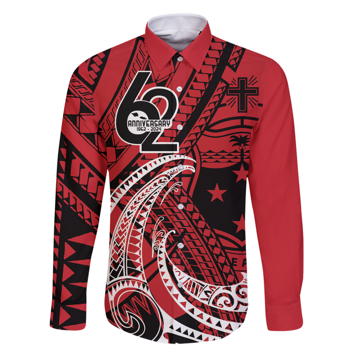Custom Samoa Manuia le 62 Tausaga O le Tutoatasi Family Matching Mermaid Dress and Hawaiian Shirt Samoan Tatau Red Art LT9 Dad's Shirt - Long Sleeve Red - Polynesian Pride