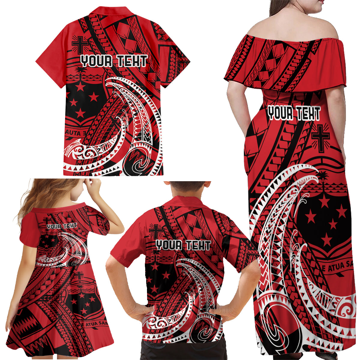 Custom Samoa Manuia le 62 Tausaga O le Tutoatasi Family Matching Off Shoulder Maxi Dress and Hawaiian Shirt Samoan Tatau Red Art LT9 - Polynesian Pride