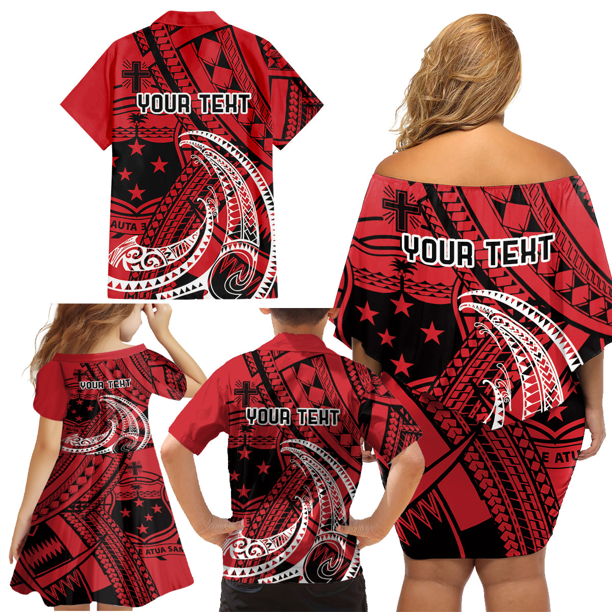 Custom Samoa Manuia le 62 Tausaga O le Tutoatasi Family Matching Off Shoulder Short Dress and Hawaiian Shirt Samoan Tatau Red Art LT9 - Polynesian Pride