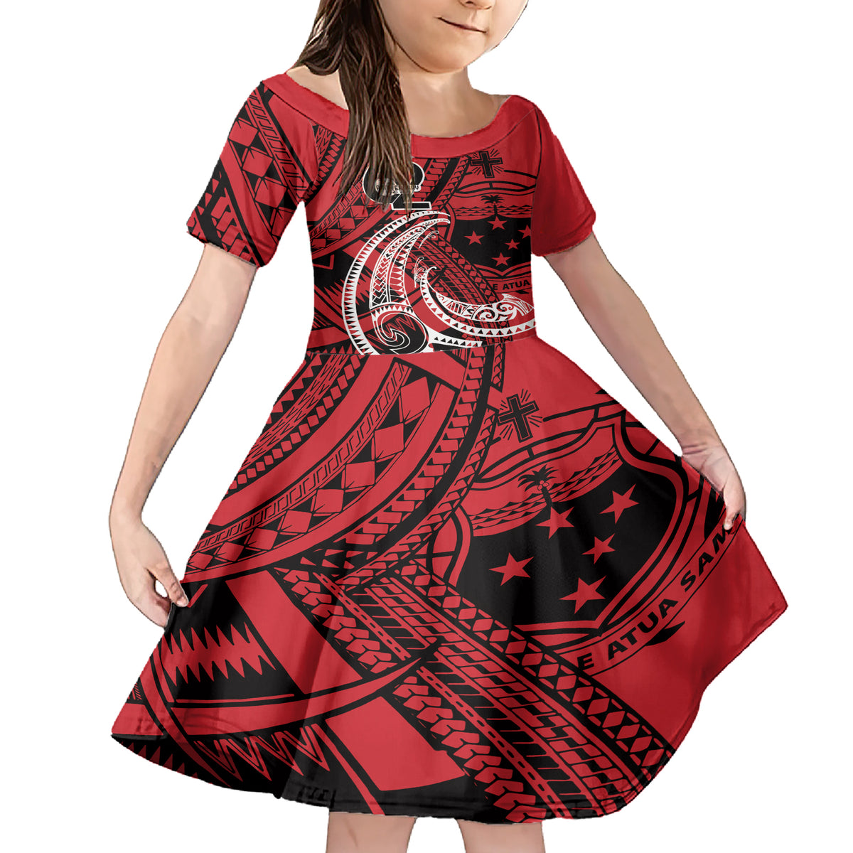Custom Samoa Manuia le 62 Tausaga O le Tutoatasi Family Matching Short Sleeve Bodycon Dress and Hawaiian Shirt Samoan Tatau Red Art LT9 Daughter's Dress Red - Polynesian Pride