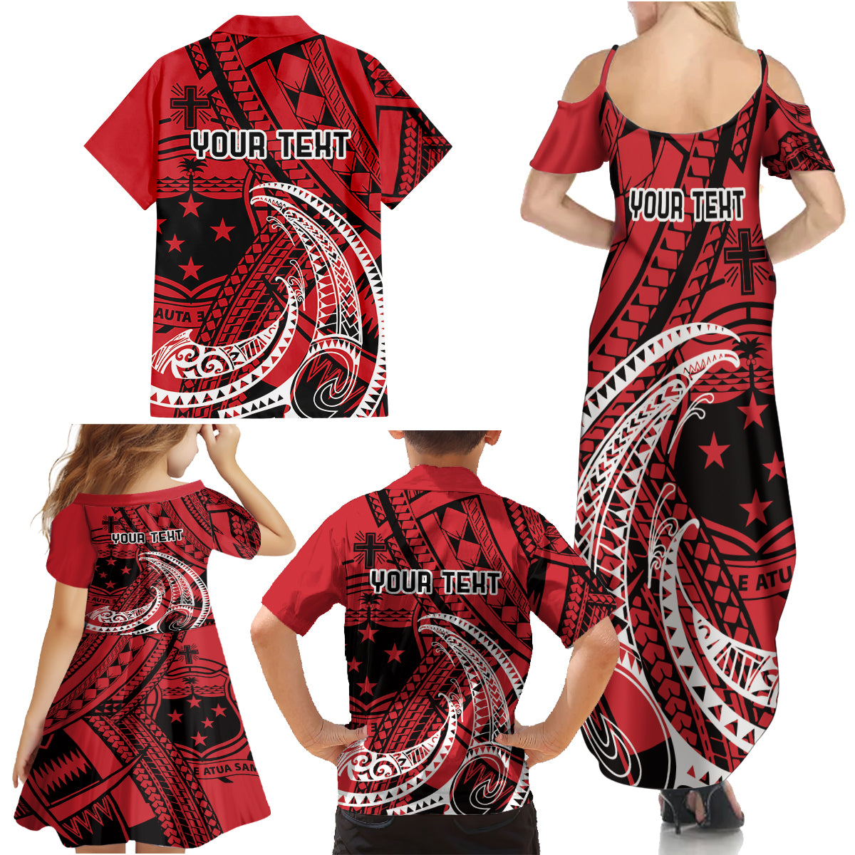 Custom Samoa Manuia le 62 Tausaga O le Tutoatasi Family Matching Summer Maxi Dress and Hawaiian Shirt Samoan Tatau Red Art LT9 - Polynesian Pride