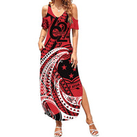Custom Samoa Manuia le 62 Tausaga O le Tutoatasi Family Matching Summer Maxi Dress and Hawaiian Shirt Samoan Tatau Red Art LT9 Mom's Dress Red - Polynesian Pride