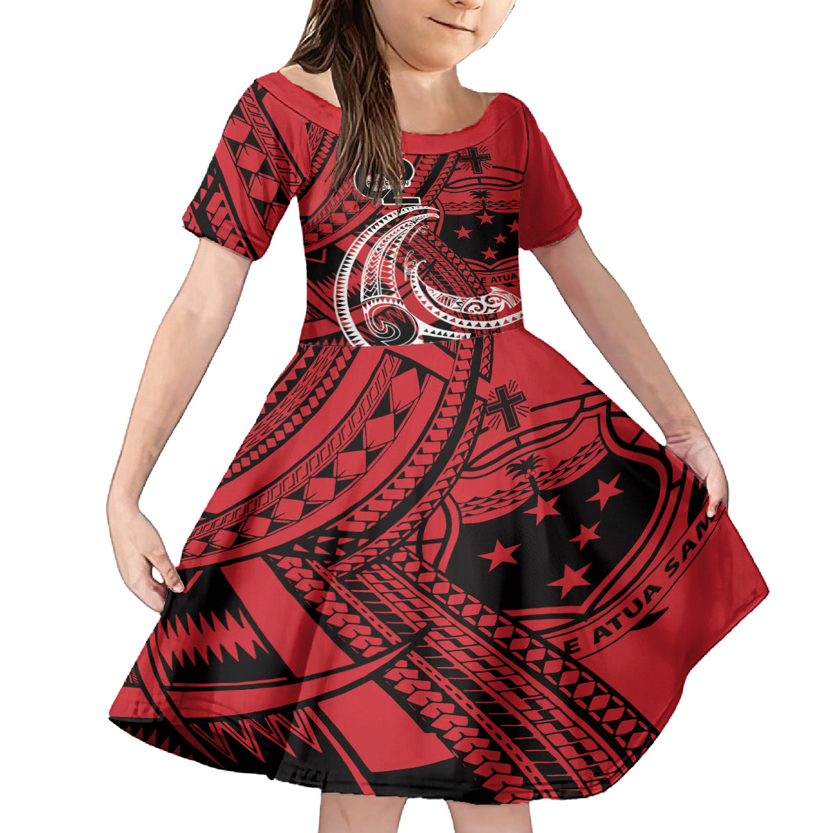 Custom Samoa Manuia le 62 Tausaga O le Tutoatasi Kid Short Sleeve Dress Samoan Tatau Red Art LT9 KID Red - Polynesian Pride