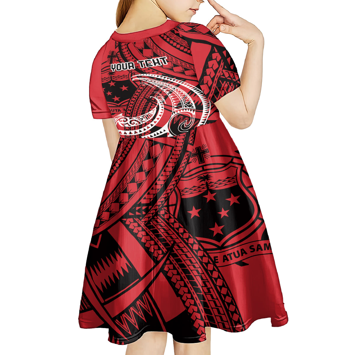 Custom Samoa Manuia le 62 Tausaga O le Tutoatasi Kid Short Sleeve Dress Samoan Tatau Red Art LT9 - Polynesian Pride