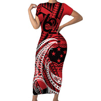 Custom Samoa Manuia le 62 Tausaga O le Tutoatasi Short Sleeve Bodycon Dress Samoan Tatau Red Art LT9 Long Dress Red - Polynesian Pride