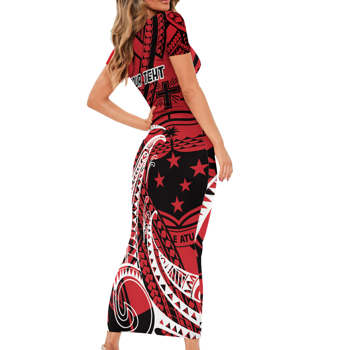 Custom Samoa Manuia le 62 Tausaga O le Tutoatasi Short Sleeve Bodycon Dress Samoan Tatau Red Art LT9 - Polynesian Pride