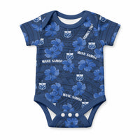 Manu Samoa Rugby Baby Onesie Polynesian Style With Hibiscus LT9 Blue - Polynesian Pride