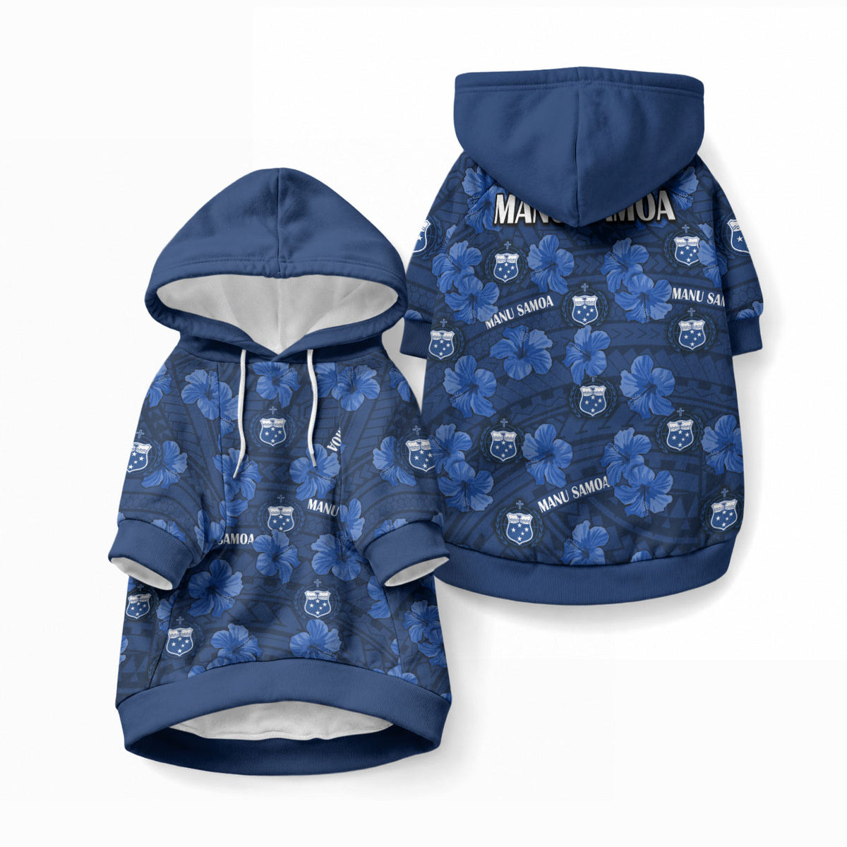 Manu Samoa Rugby Pet Hoodie Polynesian Style With Hibiscus LT9 Pullover Blue - Polynesian Pride