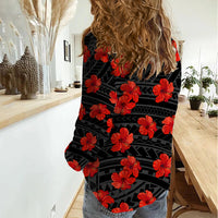 Polynesian Pride Hawaii Style With Hibiscus Women Casual Shirt Black LT9 - Polynesian Pride