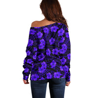 Polynesian Pride Hawaii Style With Hibiscus Off Shoulder Sweater Blue LT9 - Polynesian Pride