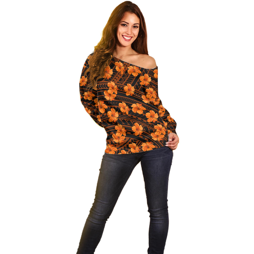 Polynesian Pride Hawaii Style With Hibiscus Off Shoulder Sweater Gold LT9 - Polynesian Pride