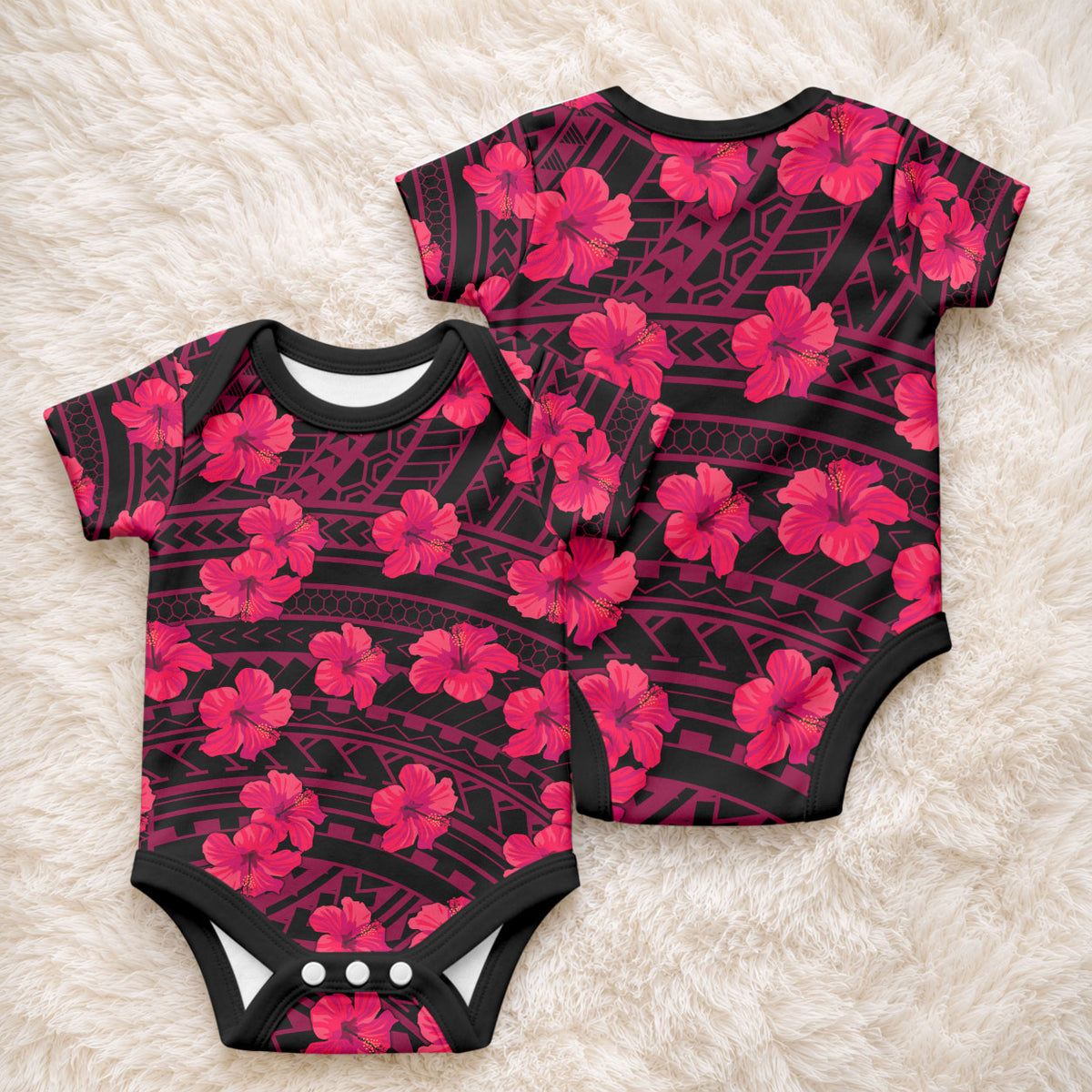 Polynesian Pride Hawaii Style With Hibiscus Baby Onesie Pink LT9 - Polynesian Pride