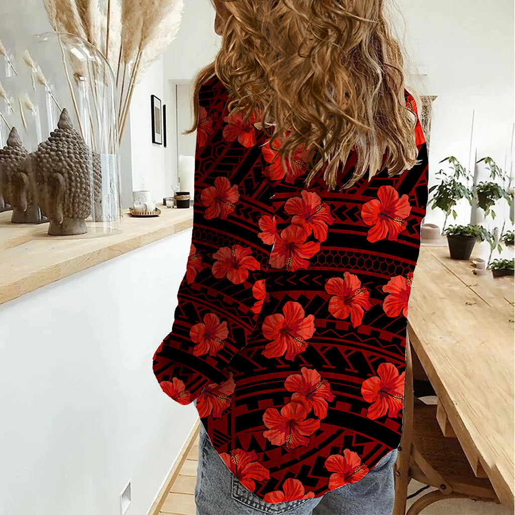 Polynesian Pride Hawaii Style With Hibiscus Women Casual Shirt Red LT9 - Polynesian Pride