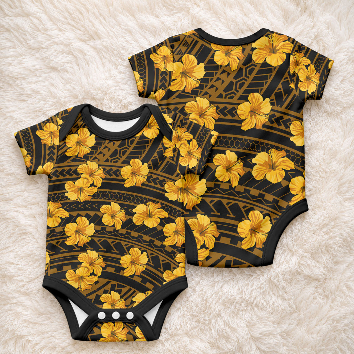 Polynesian Pride Hawaii Style With Hibiscus Baby Onesie Yellow LT9 - Polynesian Pride