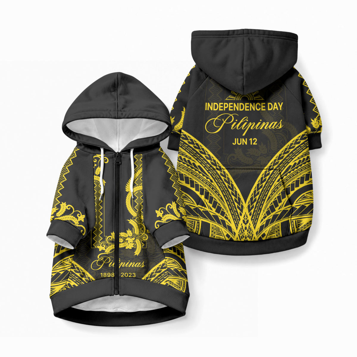 Philippines Independence Day Pet Hoodie Pechera With Side Barong Patterns LT9 Zip-up Black - Polynesian Pride