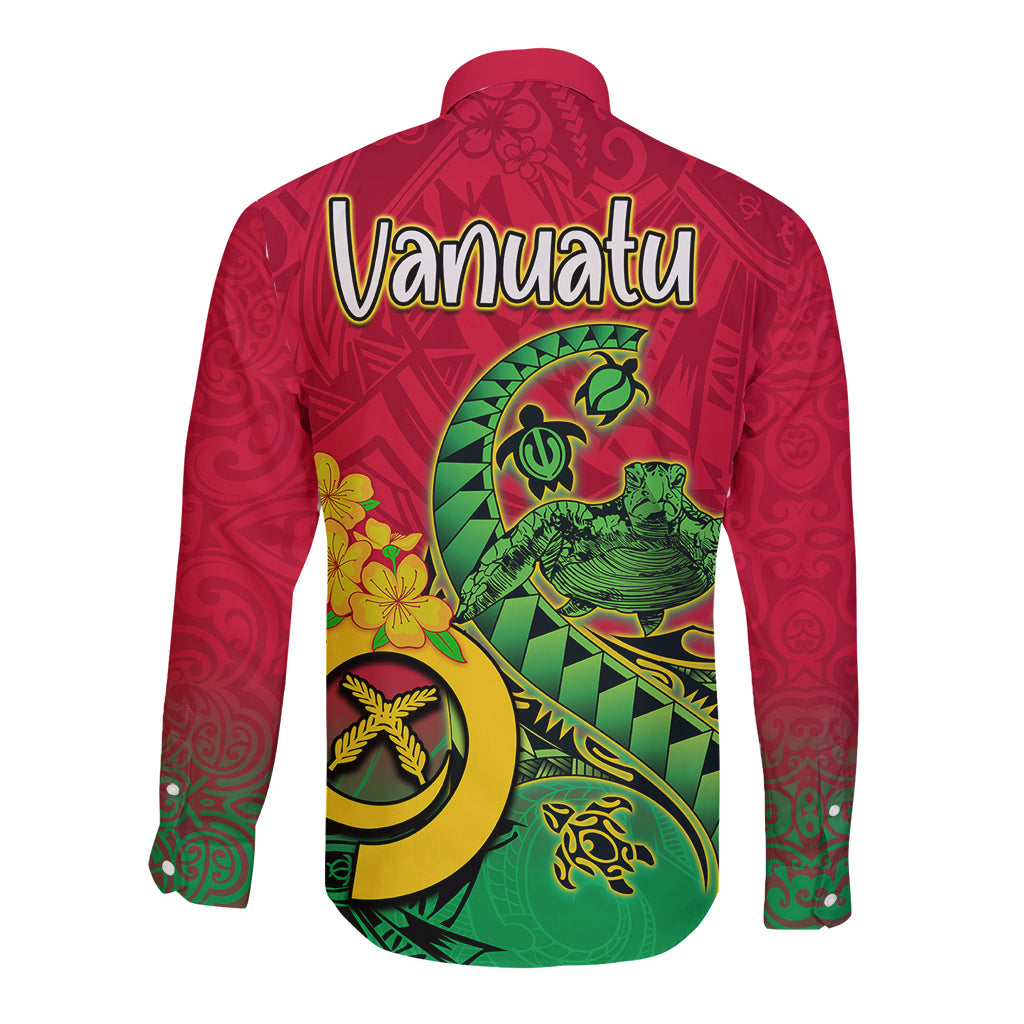 Vanuatu Islands Long Sleeve Button Shirt Polynesian Tattoo and Sea Turtle LT9 - Polynesian Pride