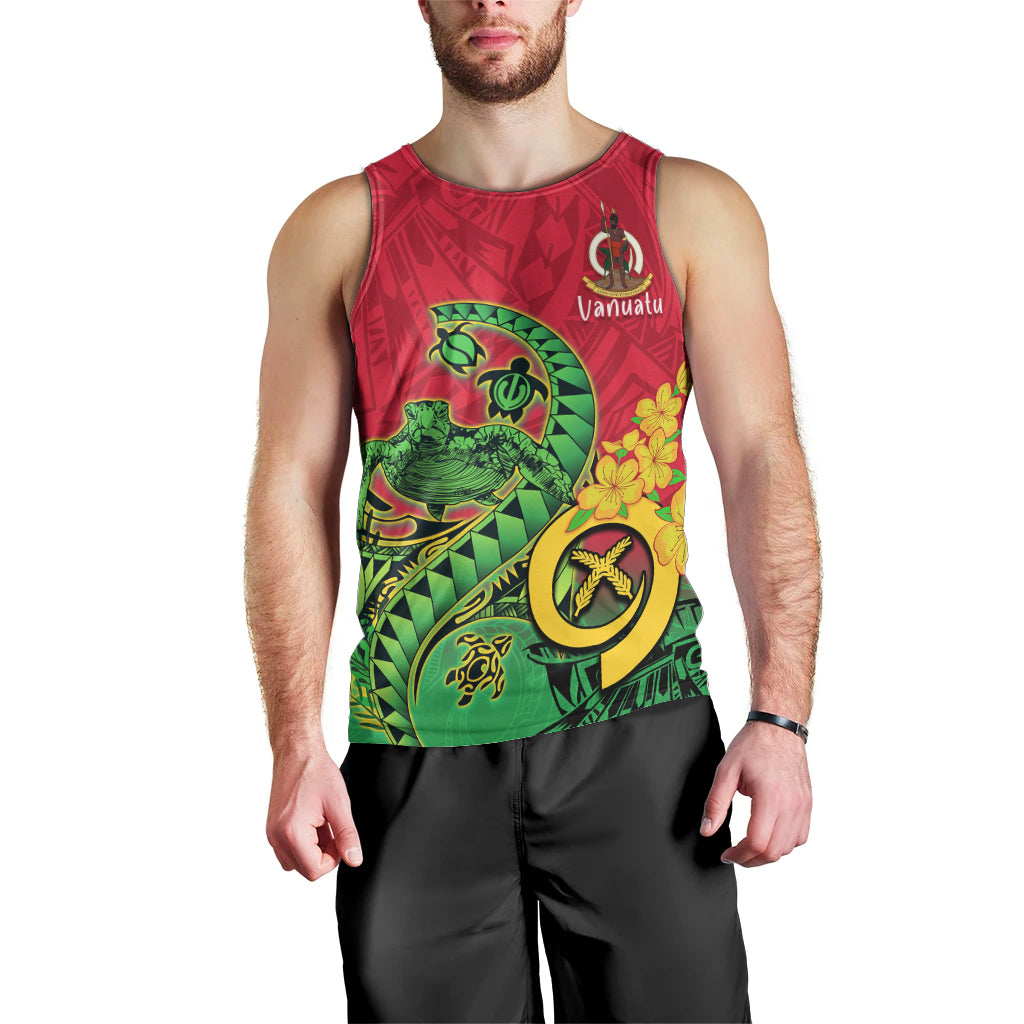 Personalised Vanuatu Islands Men Tank Top Polynesian Tattoo and Sea Turtle LT9 - Polynesian Pride