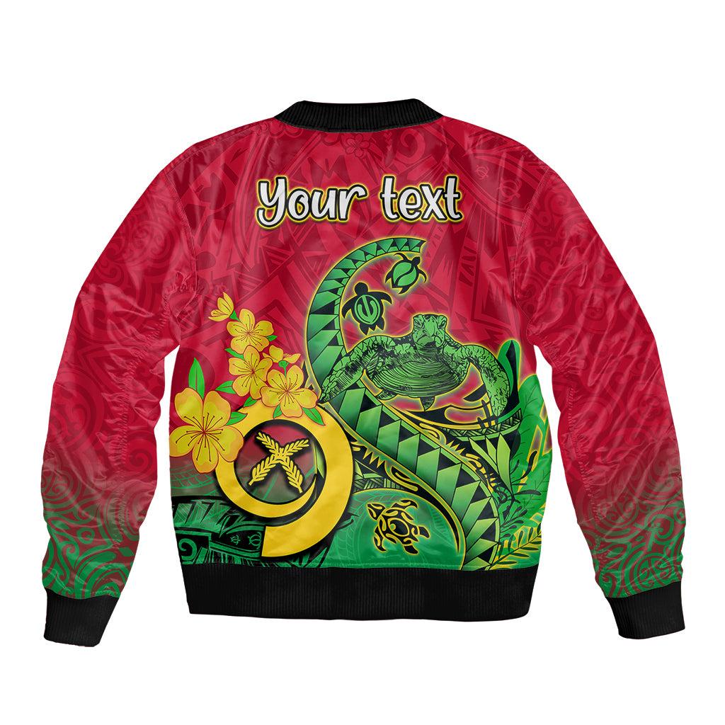 Personalised Vanuatu Islands Sleeve Zip Bomber Jacket Polynesian Tattoo and Sea Turtle LT9 - Polynesian Pride