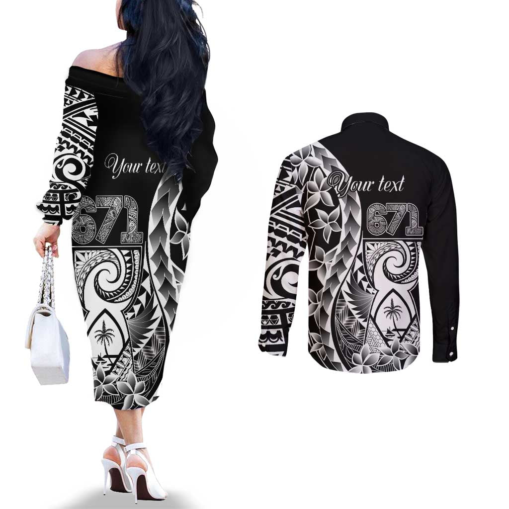671 Guam Personalised Couples Matching Off The Shoulder Long Sleeve Dress and Long Sleeve Button Shirt Latte Stone Tribal