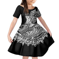 671 Guam Personalised Family Matching Long Sleeve Bodycon Dress and Hawaiian Shirt Latte Stone Tribal LT9 Daughter's Dress Black - Polynesian Pride