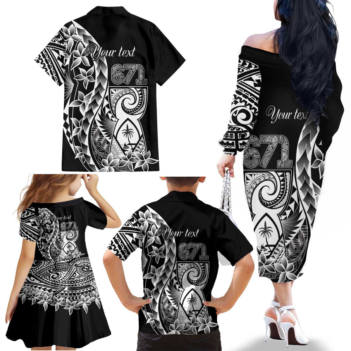 671 Guam Personalised Family Matching Off The Shoulder Long Sleeve Dress and Hawaiian Shirt Latte Stone Tribal LT9 - Polynesian Pride