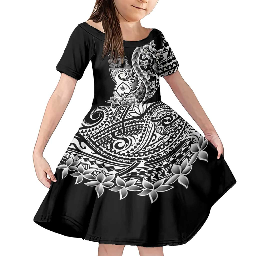 671 Guam Personalised Family Matching Tank Maxi Dress and Hawaiian Shirt Latte Stone Tribal LT9 Daughter's Dress Black - Polynesian Pride