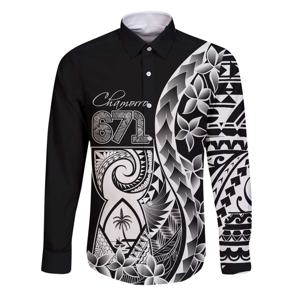 671 Guam Personalised Family Matching Tank Maxi Dress and Hawaiian Shirt Latte Stone Tribal LT9 Dad's Shirt - Long Sleeve Black - Polynesian Pride
