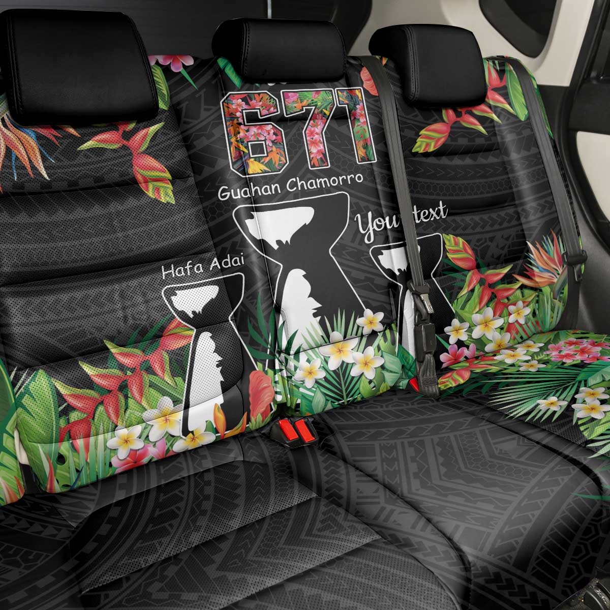 671 Guam Personalised Back Car Seat Cover Latte Stone and Tropical Flowers LT9 - Polynesian Pride