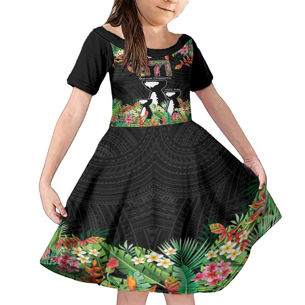 671 Guam Personalised Family Matching Long Sleeve Bodycon Dress and Hawaiian Shirt Latte Stone and Tropical Flowers LT9 Daughter's Dress Black - Polynesian Pride