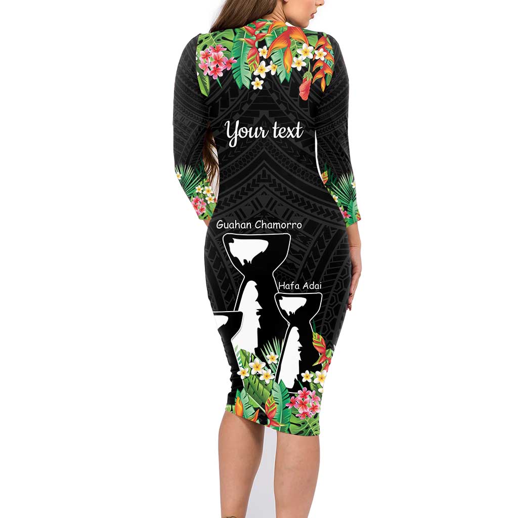 671 Guam Personalised Family Matching Long Sleeve Bodycon Dress and Hawaiian Shirt Latte Stone and Tropical Flowers LT9 - Polynesian Pride