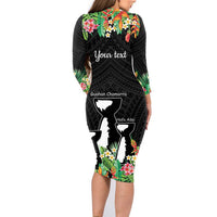 671 Guam Personalised Family Matching Long Sleeve Bodycon Dress and Hawaiian Shirt Latte Stone and Tropical Flowers LT9 - Polynesian Pride