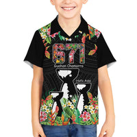 671 Guam Personalised Family Matching Long Sleeve Bodycon Dress and Hawaiian Shirt Latte Stone and Tropical Flowers LT9 Son's Shirt Black - Polynesian Pride