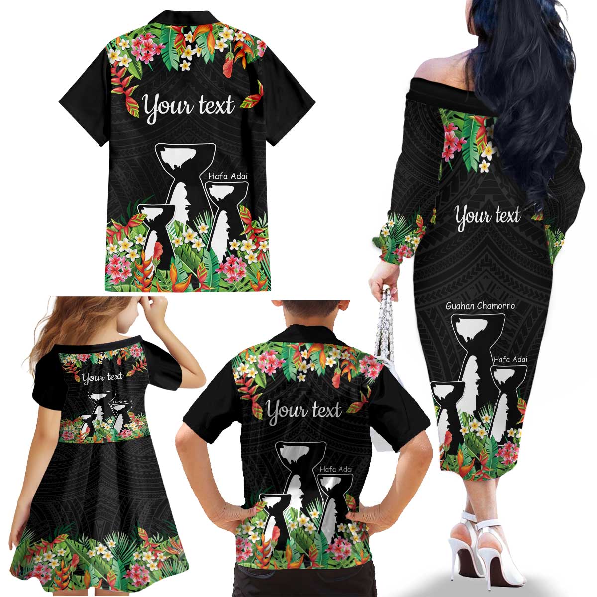 671 Guam Personalised Family Matching Off The Shoulder Long Sleeve Dress and Hawaiian Shirt Latte Stone and Tropical Flowers LT9 - Polynesian Pride