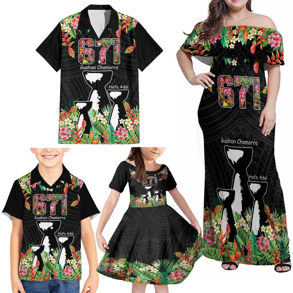 671 Guam Personalised Family Matching Off Shoulder Maxi Dress and Hawaiian Shirt Latte Stone and Tropical Flowers LT9 - Polynesian Pride