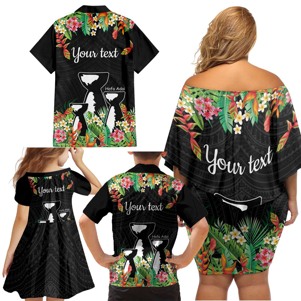 671 Guam Personalised Family Matching Off Shoulder Short Dress and Hawaiian Shirt Latte Stone and Tropical Flowers LT9 - Polynesian Pride