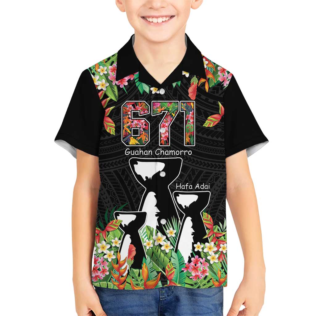 671 Guam Personalised Family Matching Tank Maxi Dress and Hawaiian Shirt Latte Stone and Tropical Flowers LT9 Son's Shirt Black - Polynesian Pride