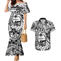 Guam Hafa Adai Guasali Flowers Couples Matching Mermaid Dress and Hawaiian Shirt