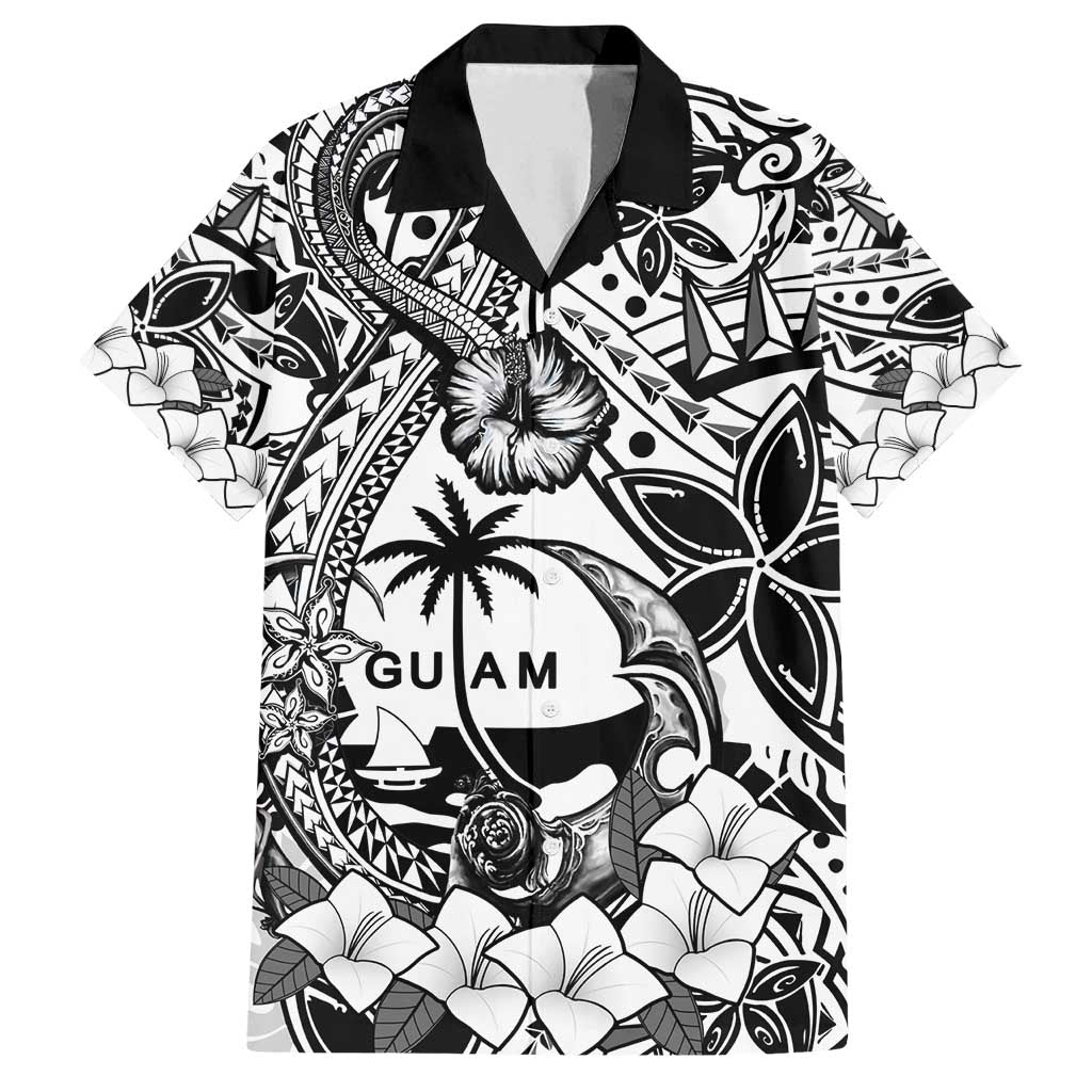 Guam Hafa Adai Guasali Flowers Family Matching Long Sleeve Bodycon Dress and Hawaiian Shirt LT9 Dad's Shirt - Short Sleeve Black - Polynesian Pride