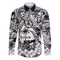 Guam Hafa Adai Guasali Flowers Family Matching Long Sleeve Bodycon Dress and Hawaiian Shirt LT9 Dad's Shirt - Long Sleeve Black - Polynesian Pride
